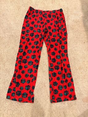 Kids Red Paw-Print Pajama Pants with Teal Accents